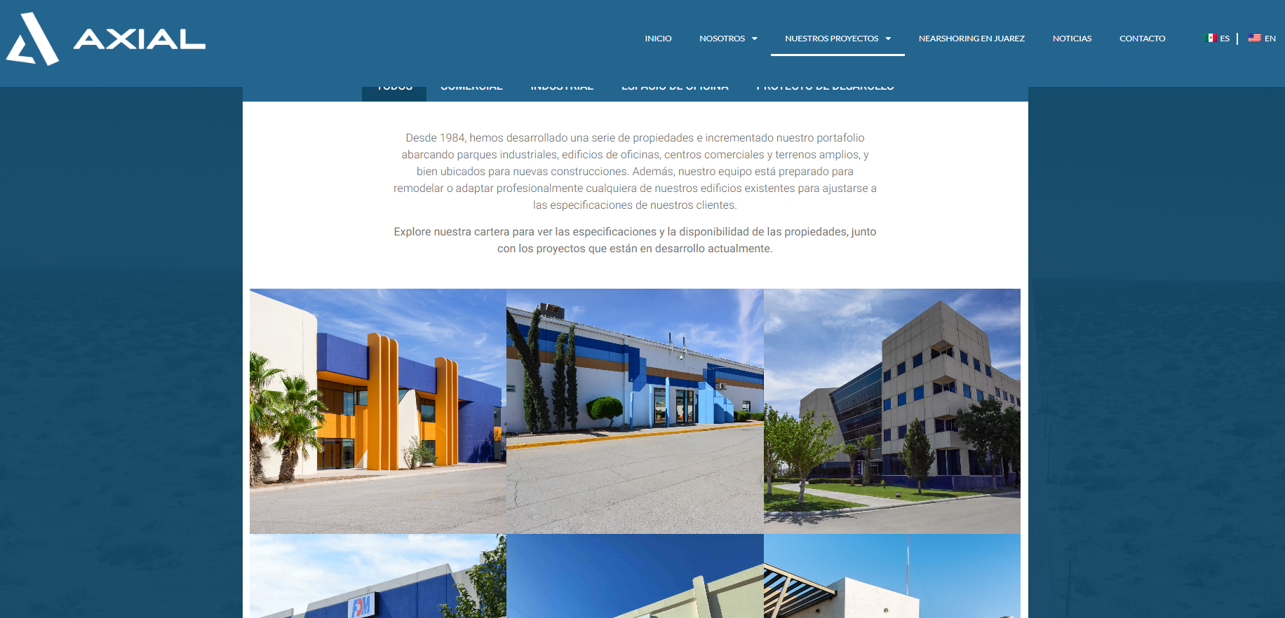A screenshot of the Our Projects Page of the Axial Grupo website.